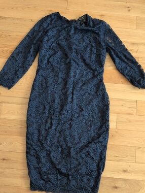 AX Paris Navy Floral Lace Long Sleeve Sheath Dress